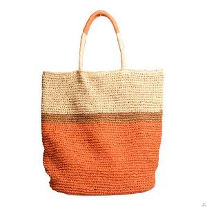 paper striped straw beach bag