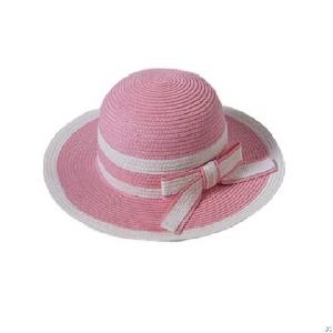 pink kids paper straw hat bow