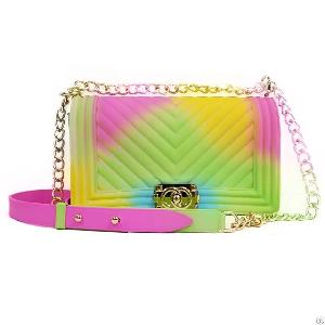 Golden Chain Candy Color Jelly Purses And Handbags For Ladies