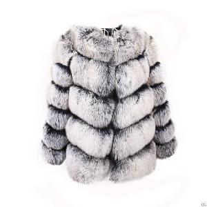 High Quality Short Style Fox Fur Coat-black With White Top