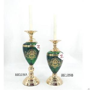 Green Glass Candle Holder For Home