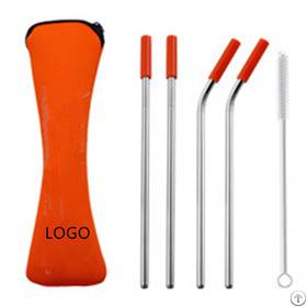 Stainless Steel Drinking Straw With Cleaner In Neoprene Bag