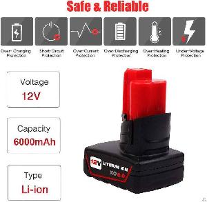 M12 6ah 12v Replacement Battery For Milwaukee 48-11-2411 Power Tools