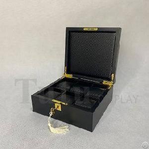 Matt Black Painting Watch Box With Golden Hardware