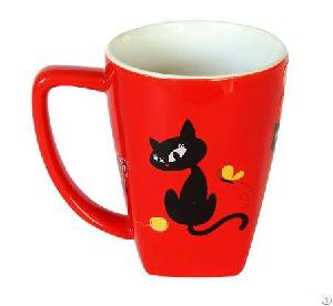 10oz square bottom ceramic coffee mugs horn cat mug logo stoneware wholesale