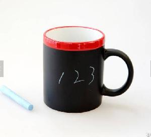 11oz Writable Ceramic Chalk Mugs Wholesale Reusable Black Color Stoneware Chalk Cups Funny Mugs