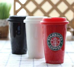 wall eco cups printing logo 12oz ceramic coffee mugs silicone lid manufacture