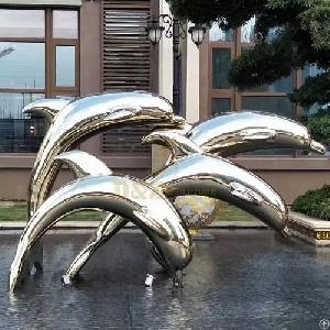 Life Size Stainless Steel Dolphin Sculpture For Garden Theme Decoration