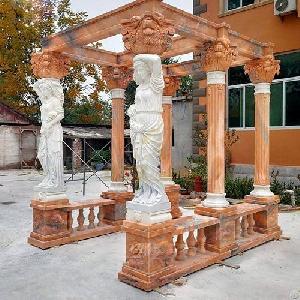 Natural Outdoor Marble Gazebo With Beautiful Women Column For Decorative