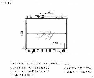 Hot Sale Radiator For Daihatsu Terios 93-98 K3-ve Mt