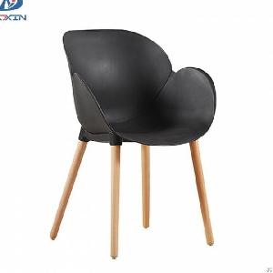 Al-821 Nordic Leisure Plastic Cafe Chair Modern Dining Armchair With Wooden Legs