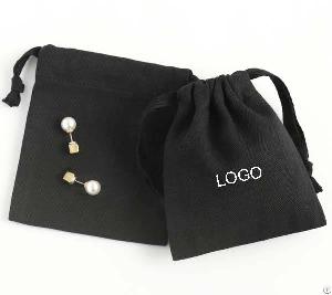 Black Twill Cotton Fabric Drawstring Bag