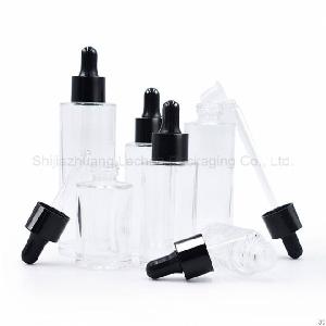 Clear Glass Bottles With Dropper Cap Flat Shoulder Bottles