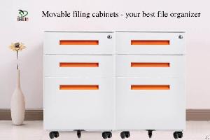 Movable 3 Drawer Metal Storage File Cabinet With Wheels