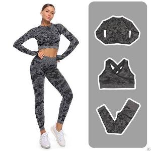 Women High Waist Print Sport Yoga Tights And Bra Set