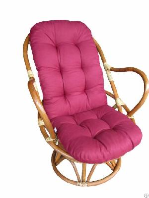 Armchair With Maroon Cushion, Natural Rattan