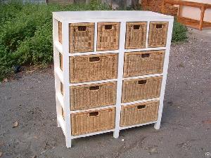 Cabinet With Ten Combination Rattan Drawers