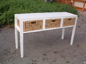 Console Cabinet With Three Rattan Drawers