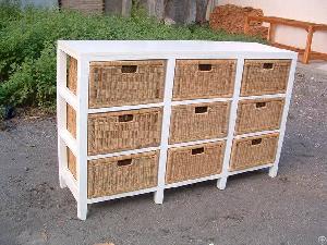 Large Cabinet With Nine Rattan Drawers