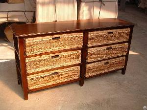 Large Natural Cabinet With Six Rattan Drawers