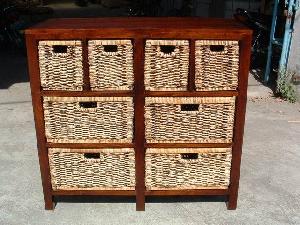 Medium Cabinet With Eight Combination Rattan Drawers