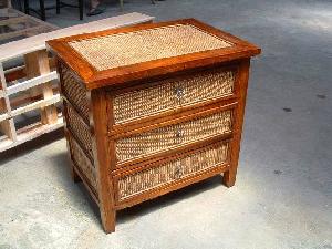 Medium Colonial Cabinet With Three Rattan Drawers