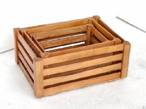 One Set Rectangular Teak Wood Bin