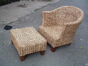 Rattan Armchair With Stool