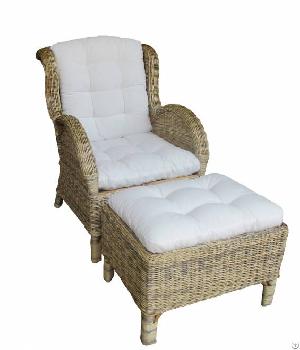 Rattan Armchairs With White Stool