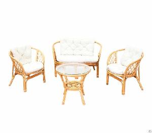 Rattan Living Set With White Cushion