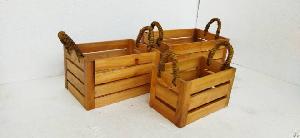 rectangular teak wood bin rope handle