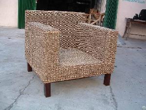 Square Rattan Armchair With Slod Wood Legs