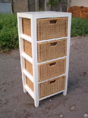 Tall Cabinet With Four Rattan Drawers