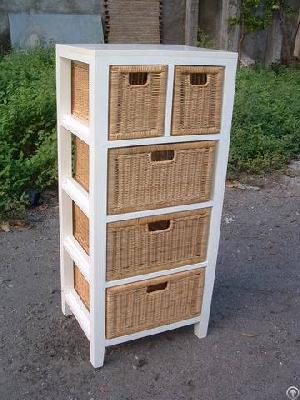 Tall Cabinet With Six Combintaion Rattan Drawers