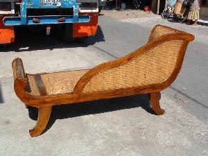 teak wood combine rattan lounger chair