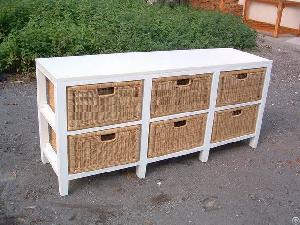 wood cabinet combine rattan drawers