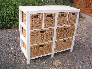 wood cabinet eight rattan drawers
