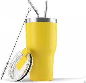 orange 30oz wall stainless steel insulated mug straw