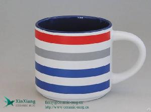 Custom Short 15oz Striped Fancy Ceramic Coffee Mugs