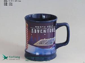 Customized Dark Blue H Shape Stoneware Coffee Mug With Brand Logo