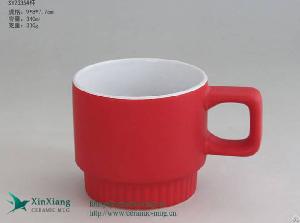 Customized Red Short Stackable Espresso Ceramic Coffee Mugs