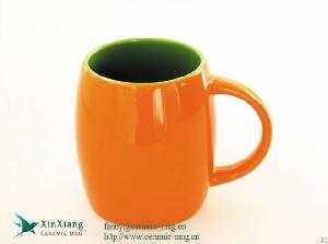 Orange Color Gazed Ceramic Beer Mugs 14oz Fat Coffee Mugs