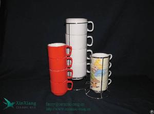 Stacked Cups Color Glazed Ceramic Mugs Stackable Mugs Ceramic