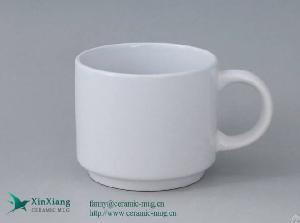 White Large Stackable Ceramic Coffee Mugs With Logo