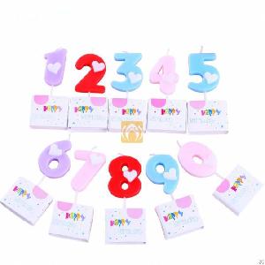 Wholesale Unique Love Heart Printed Birthday Numbers Candles 0-9 For Baby Children Adults