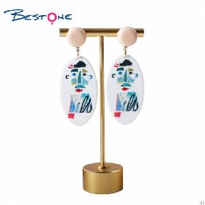 Fashion Acetic Acid Material 3d Printing Colorful Acrylic Earrings