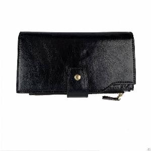 Black Wallet With Short Strip And Zipper Around