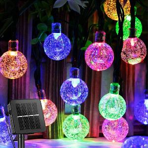 solar string lights outdoor 60 led crystal globe 8 modes waterproof powered patio