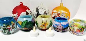 hand painted glass tea light holders