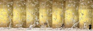 Chinoiserie Hand Painted Wallpapers On Gold Metallic